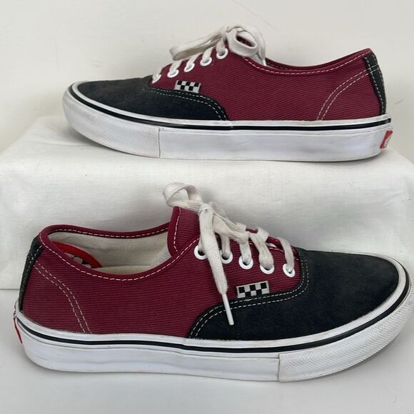 Vans Burgundy Black Canvas Sneakers Men’s 8 Lace Up Skateboarding Shoe - Picture 5 of 7